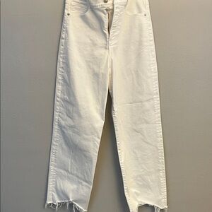 Express White Flare Jeans with Raw Hem